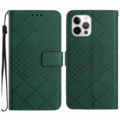 For iPhone 16 Pro Rhombic Grid Texture Leather Phone Case(Green) by buy2fix
