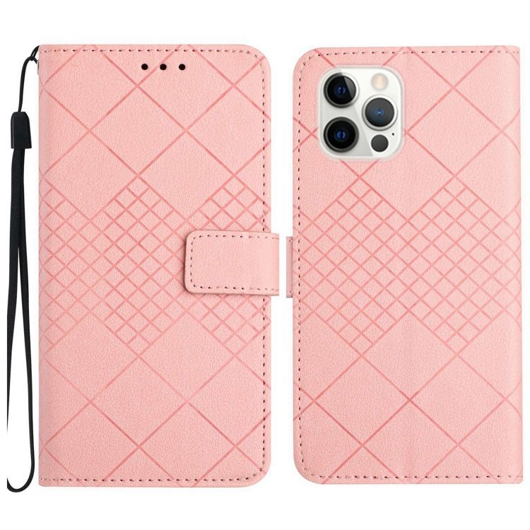 For iPhone 16 Pro Rhombic Grid Texture Leather Phone Case(Pink) by buy2fix