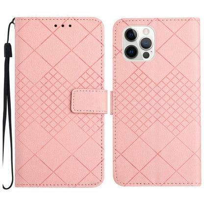 For iPhone 16 Pro Rhombic Grid Texture Leather Phone Case(Pink) by buy2fix