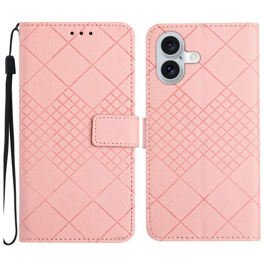 For iPhone 16 Plus Rhombic Grid Texture Leather Phone Case(Pink) - iPhone 16 Plus Cases by buy2fix | Online Shopping UK | buy2fix