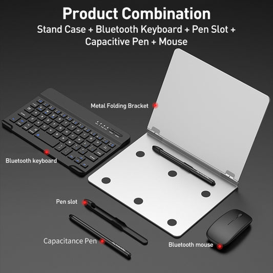 GKK Metal Folding Holder + Bluetooth Keyboard + Pen + Pen Slots + Mouse Set(Black) - For Samsung by GKK | Online Shopping UK | buy2fix
