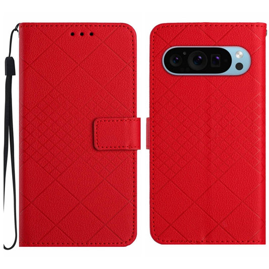 For Google Pixel 9 Pro Rhombic Grid Texture Leather Phone Case(Red) by buy2fix