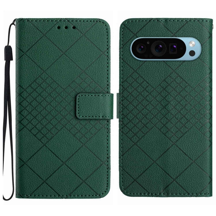 For Google Pixel 9 Pro Rhombic Grid Texture Leather Phone Case(Green) by buy2fix