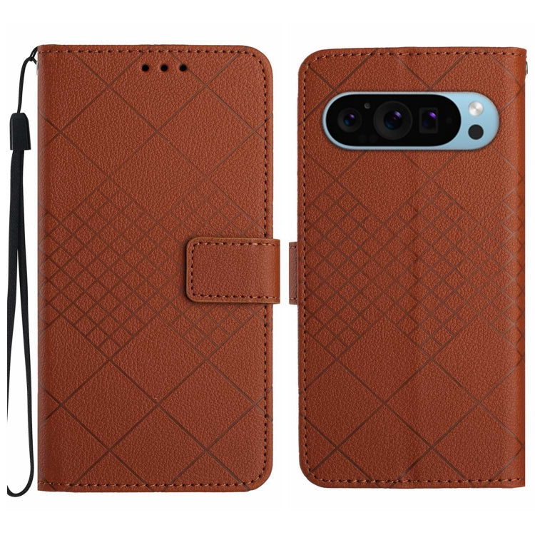 For Google Pixel 9 Rhombic Grid Texture Leather Phone Case(Brown) by buy2fix