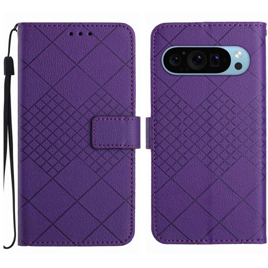 For Google Pixel 9 Pro XL Rhombic Grid Texture Leather Phone Case(Purple) by buy2fix
