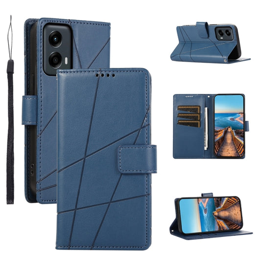 For Motorola Moto G Stylus 5G 2024 PU Genuine Leather Texture Embossed Line Phone Case(Blue) by buy2fix