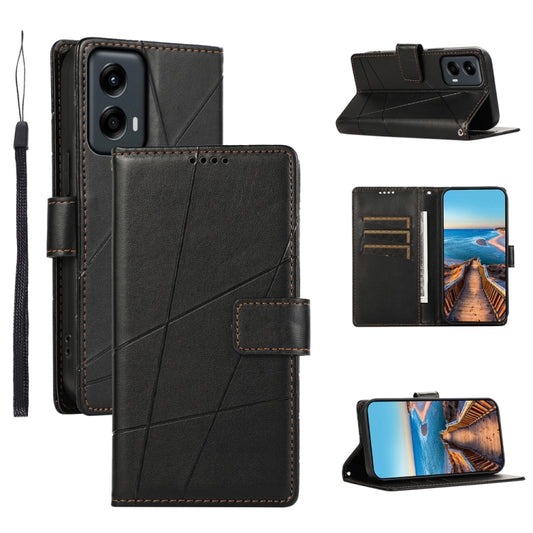 For Motorola Moto G Stylus 5G 2024 PU Genuine Leather Texture Embossed Line Phone Case(Black) by buy2fix
