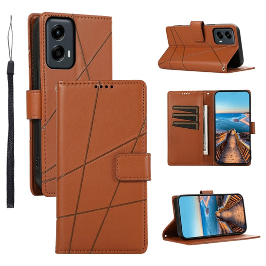 For Motorola Moto G Stylus 5G 2024 PU Genuine Leather Texture Embossed Line Phone Case(Brown) by buy2fix