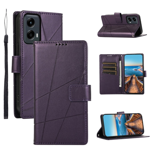 For Motorola Moto G Stylus 5G 2024 PU Genuine Leather Texture Embossed Line Phone Case(Purple) by buy2fix