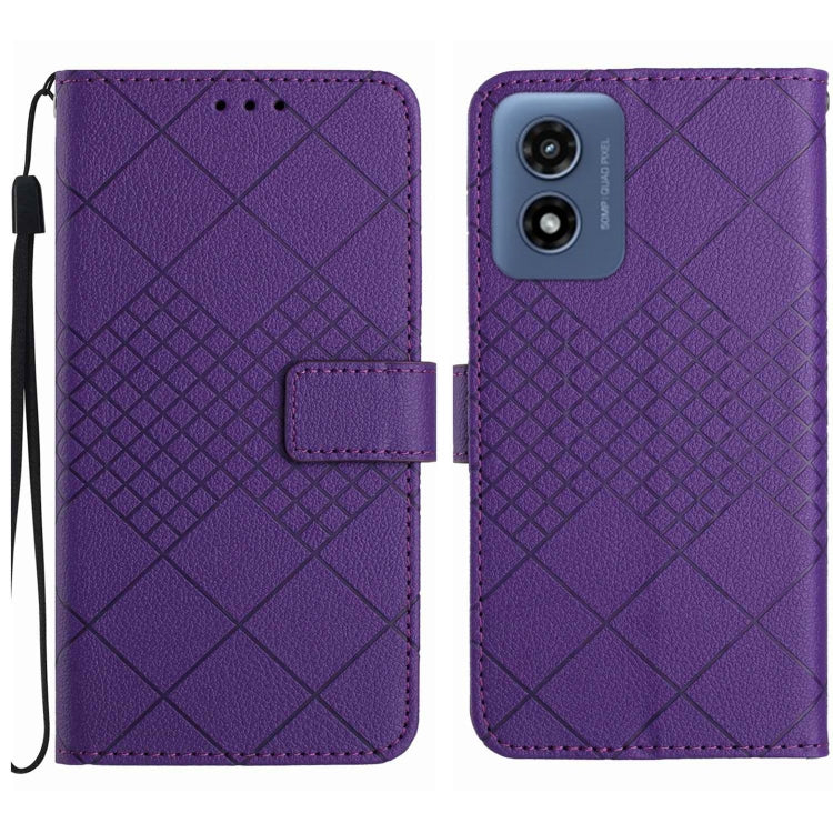 For Motorola Moto G Play 4G 2024 Rhombic Grid Texture Leather Phone Case(Purple) by buy2fix