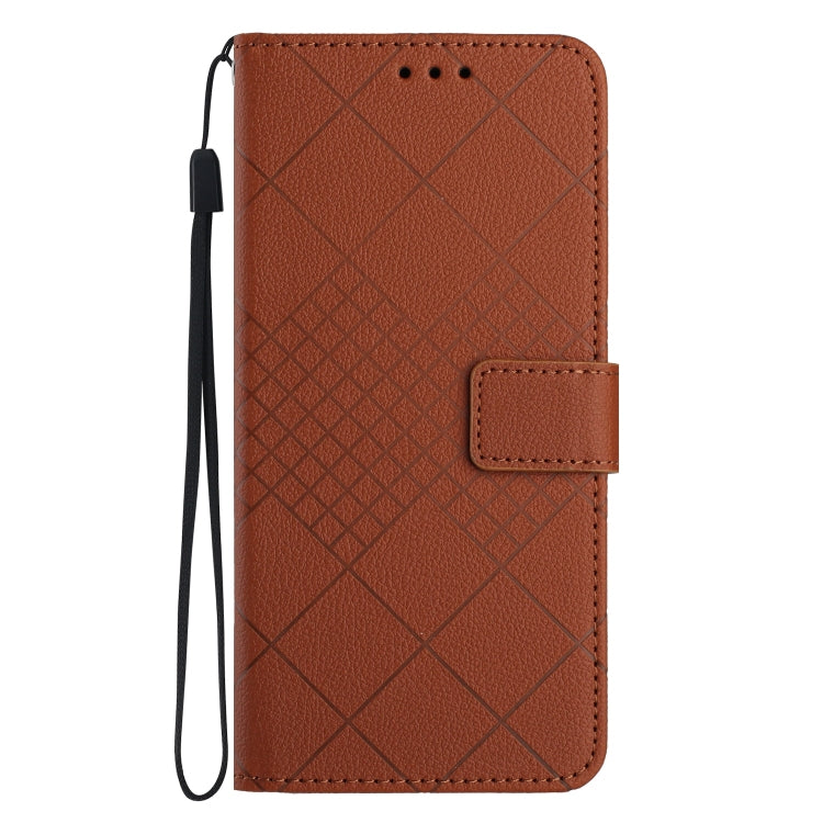 For Motorola Moto G Play 4G 2024 Rhombic Grid Texture Leather Phone Case(Brown) by buy2fix