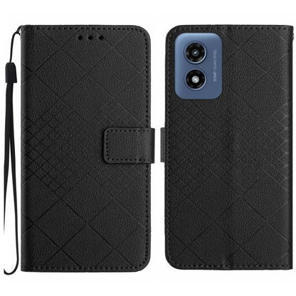 For Motorola Moto G Play 4G 2024 Rhombic Grid Texture Leather Phone Case(Black) by buy2fix