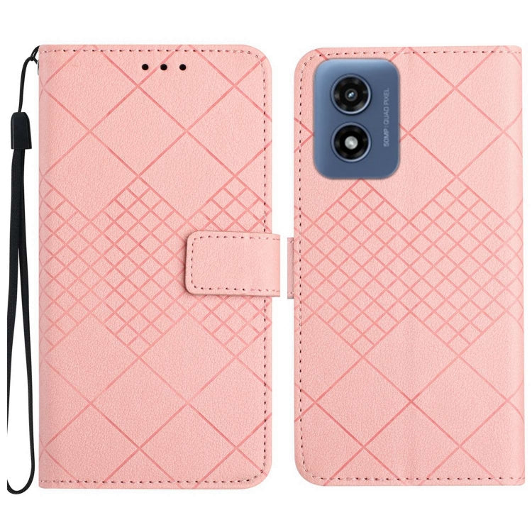 For Motorola Moto G Play 4G 2024 Rhombic Grid Texture Leather Phone Case(Pink) by buy2fix