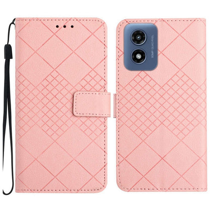 For Motorola Moto G Play 4G 2024 Rhombic Grid Texture Leather Phone Case(Pink) by buy2fix