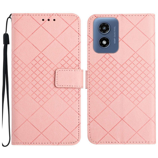 For Motorola Moto G Play 4G 2024 Rhombic Grid Texture Leather Phone Case(Pink) by buy2fix