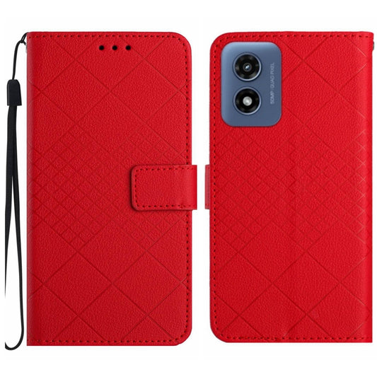 For Motorola Moto G Play 5G 2024 Rhombic Grid Texture Leather Phone Case(Red) by buy2fix