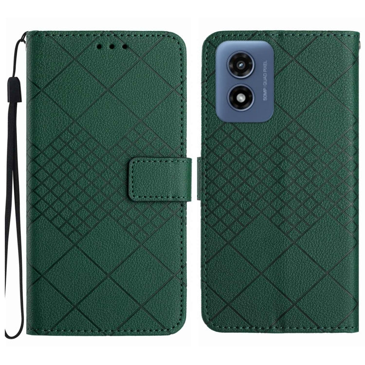 For Motorola Moto G Play 5G 2024 Rhombic Grid Texture Leather Phone Case(Green) by buy2fix