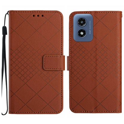 For Motorola Moto G Play 5G 2024 Rhombic Grid Texture Leather Phone Case(Brown) by buy2fix