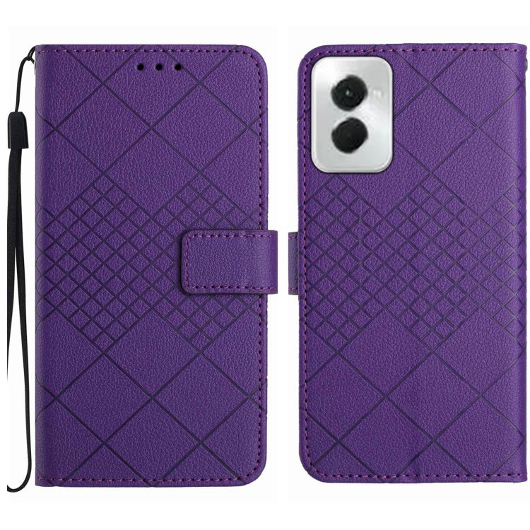 For Motorola Moto G Power 5G 2024 Rhombic Grid Texture Leather Phone Case(Purple) by buy2fix