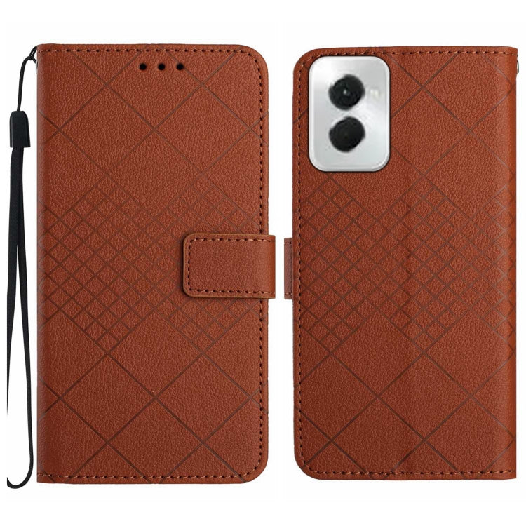 For Motorola Moto G Power 5G 2024 Rhombic Grid Texture Leather Phone Case(Brown) by buy2fix