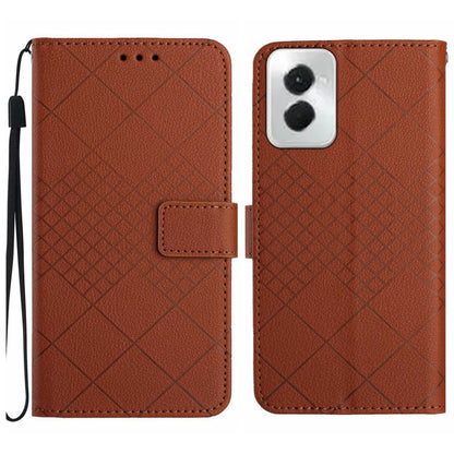 For Motorola Moto G Power 5G 2024 Rhombic Grid Texture Leather Phone Case(Brown) by buy2fix