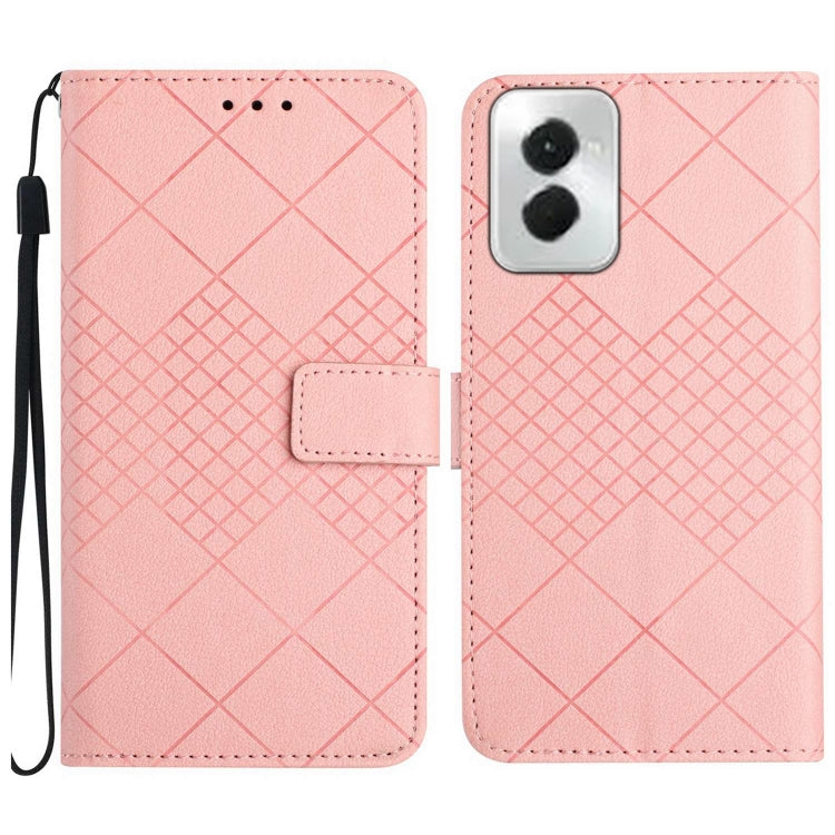 For Motorola Moto G Power 5G 2024 Rhombic Grid Texture Leather Phone Case(Pink) by buy2fix