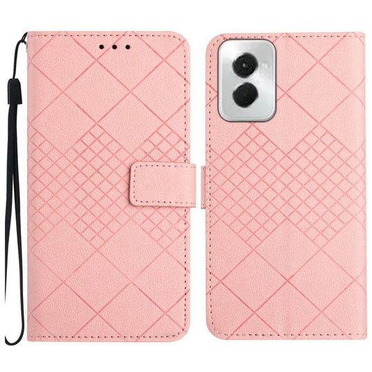 For Motorola Moto G Power 5G 2024 Rhombic Grid Texture Leather Phone Case(Pink) by buy2fix