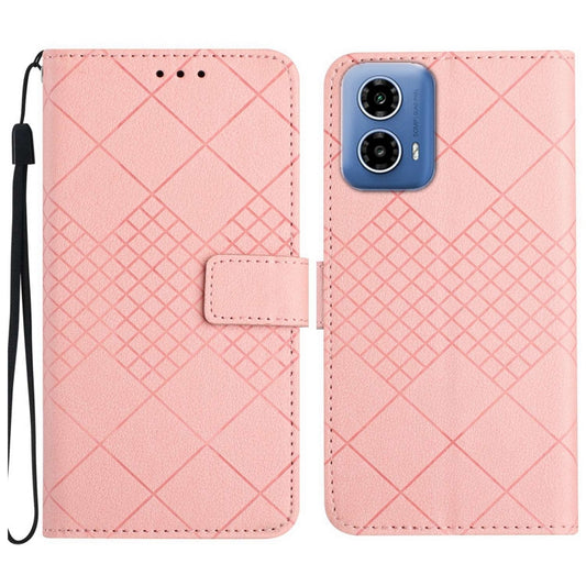 For Motorola Moto G Stylus 5G 2024 Rhombic Grid Texture Leather Phone Case(Pink) by buy2fix