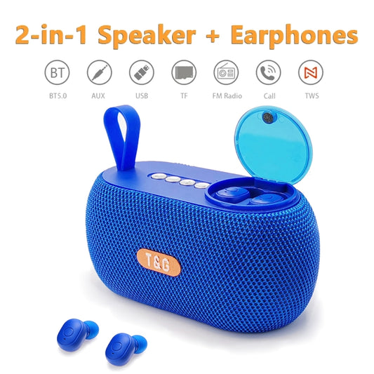 T&G TG810 2 in 1 Portable Outdoor Speaker + Mini Wireless Bluetooth Earphone(Blue) - Mini Speaker by T&G | Online Shopping UK | buy2fix