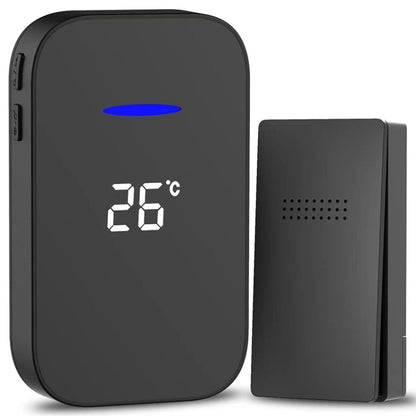 C302B One to One Home Wireless Doorbell Temperature Digital Display Remote Control Elderly Pager, EU Plug(Black) by buy2fix