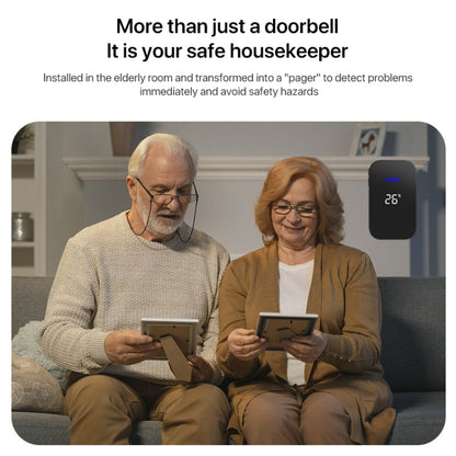 C302B One to One Home Wireless Doorbell Temperature Digital Display Remote Control Elderly Pager, EU Plug(Black) by buy2fix