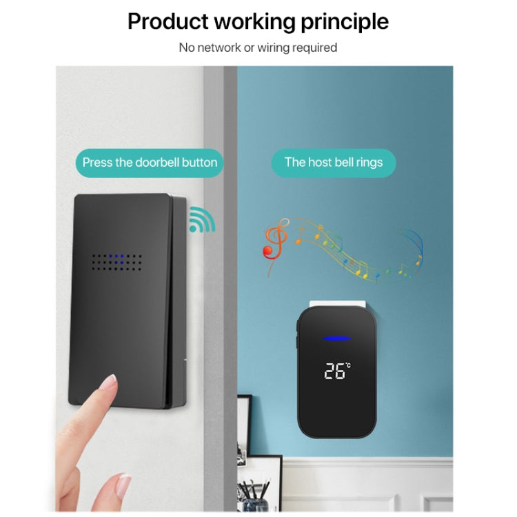 C302B One to One Home Wireless Doorbell Temperature Digital Display Remote Control Elderly Pager, UK Plug(Black) by buy2fix