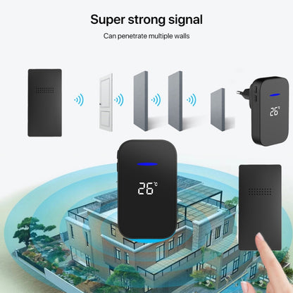 C302B One to One Home Wireless Doorbell Temperature Digital Display Remote Control Elderly Pager, UK Plug(Black) by buy2fix