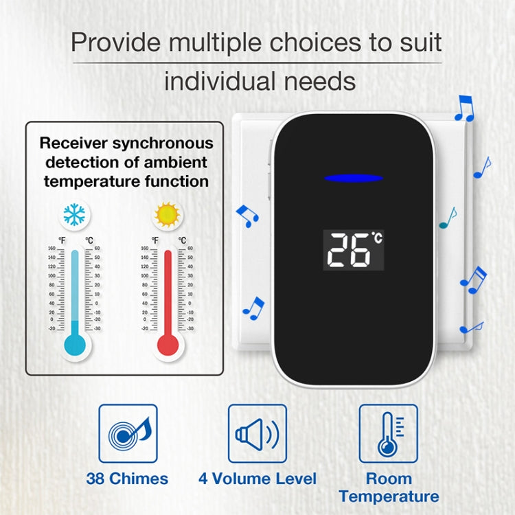 C302B One to One Home Wireless Doorbell Temperature Digital Display Remote Control Elderly Pager, UK Plug(White) by buy2fix
