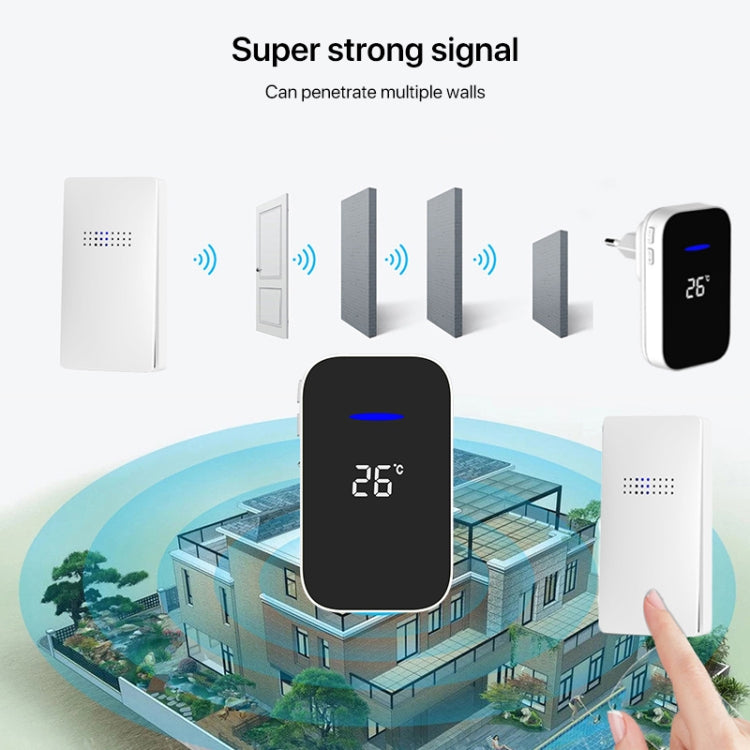 C302B One to One Home Wireless Doorbell Temperature Digital Display Remote Control Elderly Pager, UK Plug(White) by buy2fix