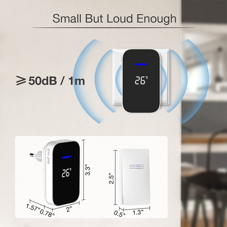 C302B One to One Home Wireless Doorbell Temperature Digital Display Remote Control Elderly Pager, UK Plug(White) by buy2fix
