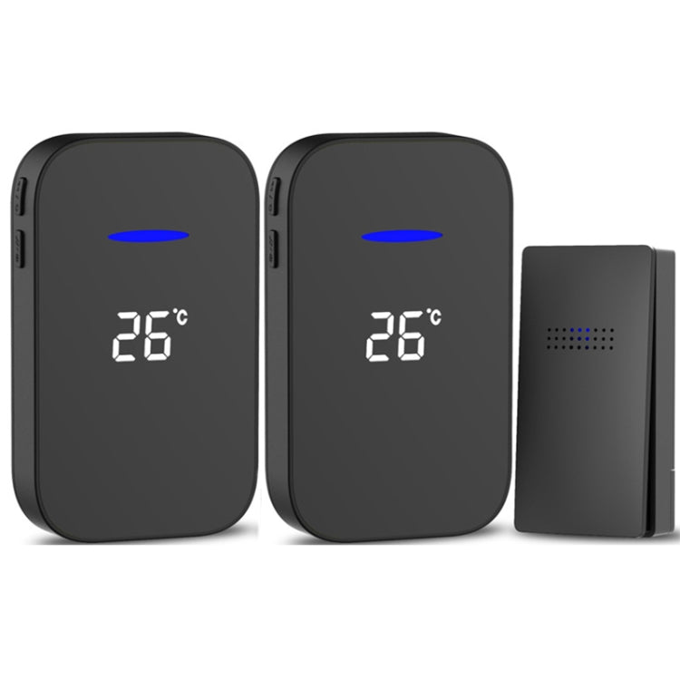 C302B One to Two Home Wireless Doorbell Temperature Digital Display Remote Control Elderly Pager, UK Plug(Black) by buy2fix