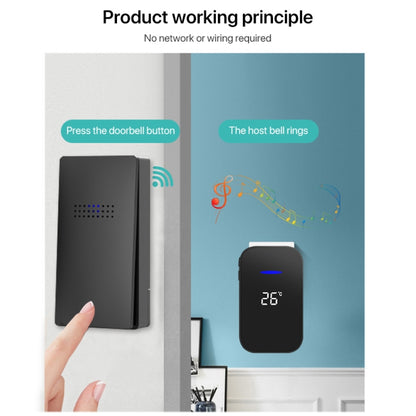 C302B One to Two Home Wireless Doorbell Temperature Digital Display Remote Control Elderly Pager, UK Plug(Black) by buy2fix