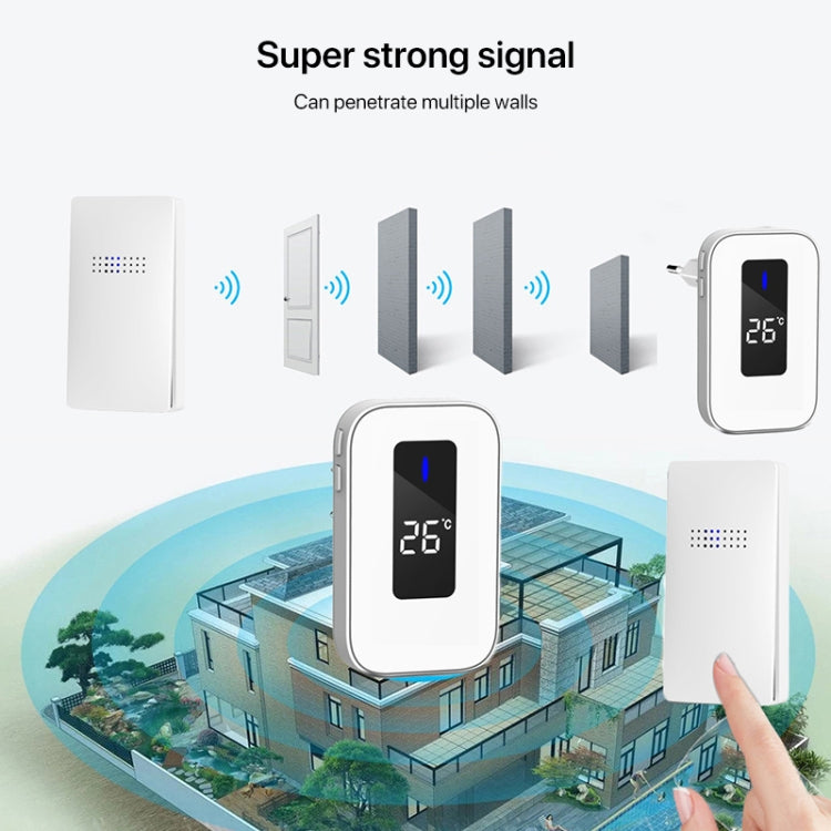 C303B One to One Home Wireless Doorbell Temperature Digital Display Remote Control Elderly Pager, EU Plug(White) by buy2fix