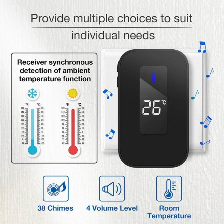 C303B One to One Home Wireless Doorbell Temperature Digital Display Remote Control Elderly Pager, UK Plug(Black) by buy2fix