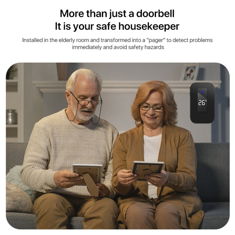 C303B One to One Home Wireless Doorbell Temperature Digital Display Remote Control Elderly Pager, UK Plug(Black) by buy2fix