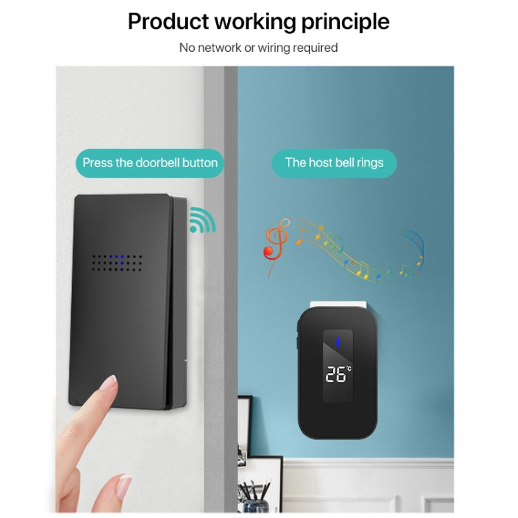 C303B One to One Home Wireless Doorbell Temperature Digital Display Remote Control Elderly Pager, UK Plug(Black) by buy2fix