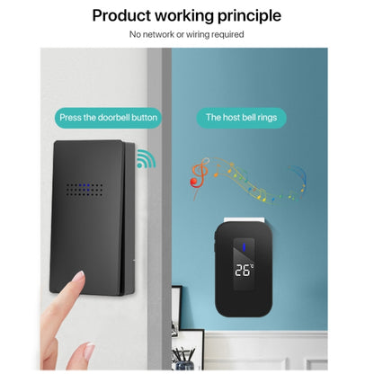 C303B One to One Home Wireless Doorbell Temperature Digital Display Remote Control Elderly Pager, UK Plug(Black) by buy2fix