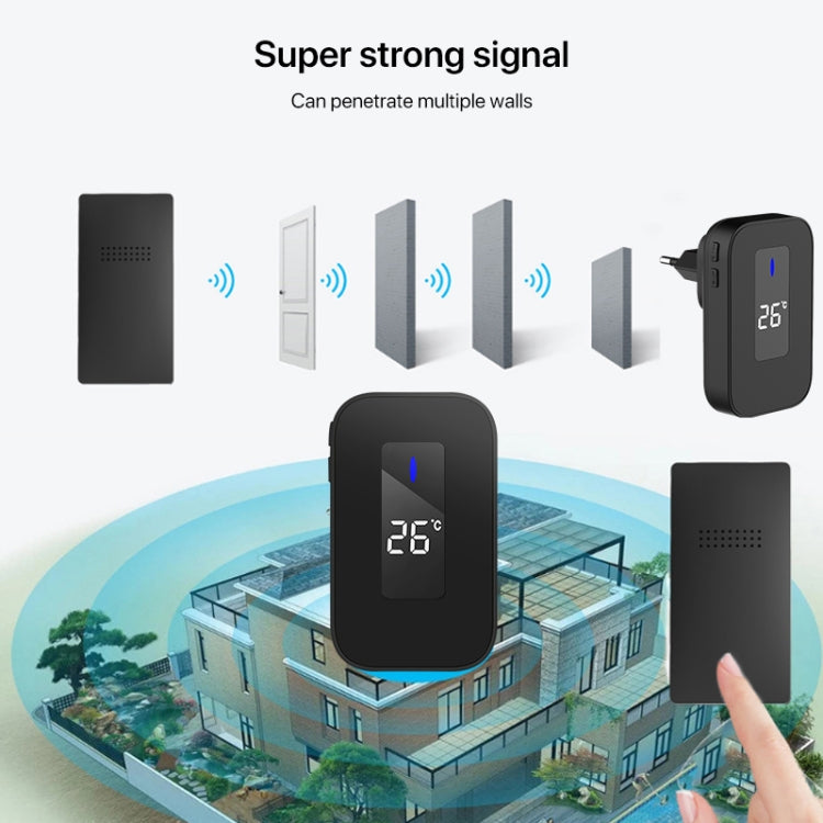 C303B One to One Home Wireless Doorbell Temperature Digital Display Remote Control Elderly Pager, UK Plug(Black) by buy2fix