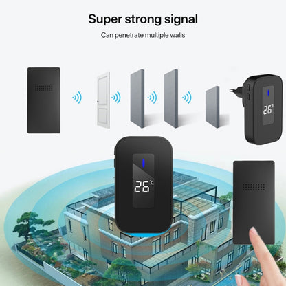C303B One to One Home Wireless Doorbell Temperature Digital Display Remote Control Elderly Pager, UK Plug(Black) by buy2fix