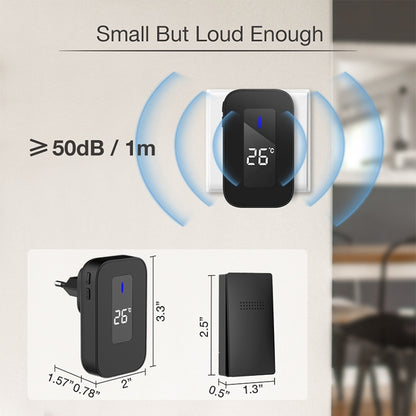 C303B One to One Home Wireless Doorbell Temperature Digital Display Remote Control Elderly Pager, UK Plug(Black) by buy2fix