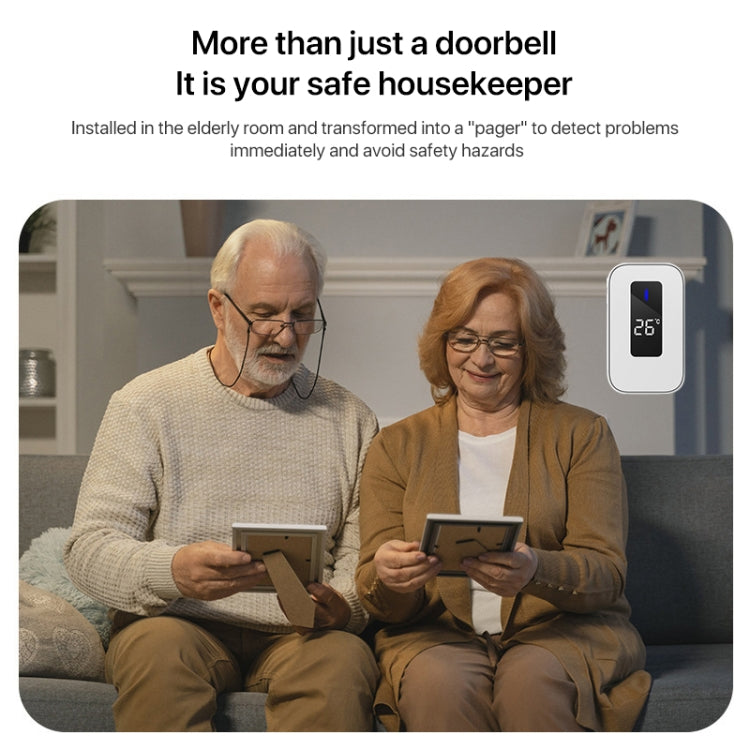 C303B One to Two Home Wireless Doorbell Temperature Digital Display Remote Control Elderly Pager, UK Plug(White) by buy2fix