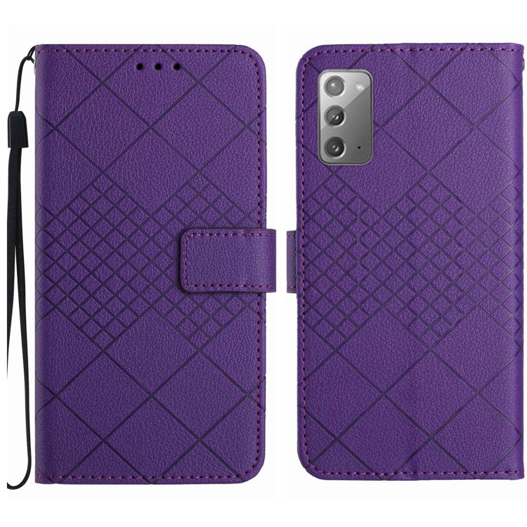 For Samsung Galaxy Note20 Rhombic Grid Texture Leather Phone Case(Purple) by buy2fix