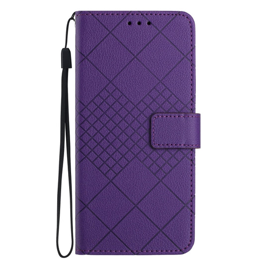 For Samsung Galaxy Note20 Rhombic Grid Texture Leather Phone Case(Purple) by buy2fix
