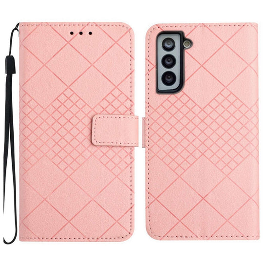 For Samsung Galaxy S21 5G Rhombic Grid Texture Leather Phone Case(Pink)